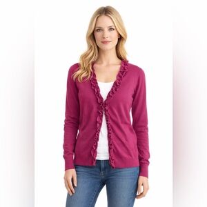 Ann Taylor Loft purple ruffle cardigan